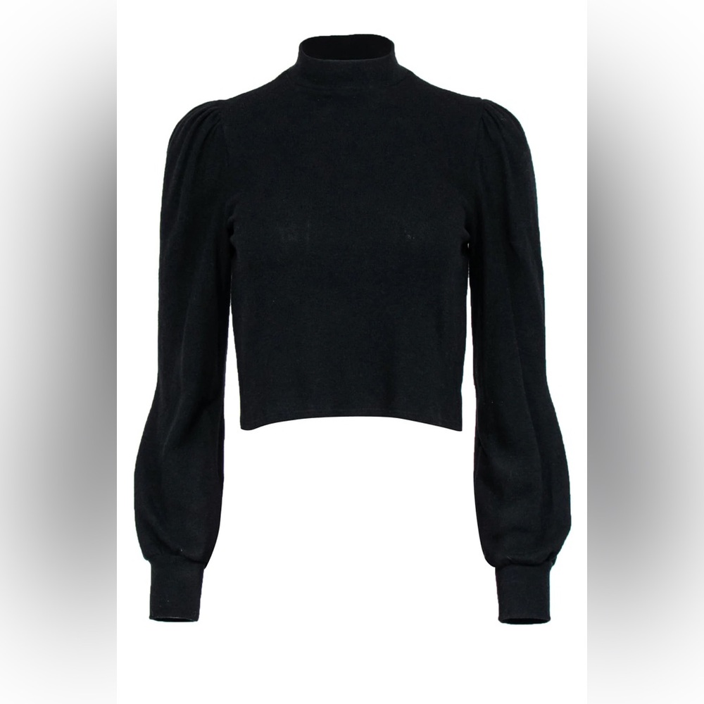 Reformation Cropped Black Puff Sleeve Turtleneck